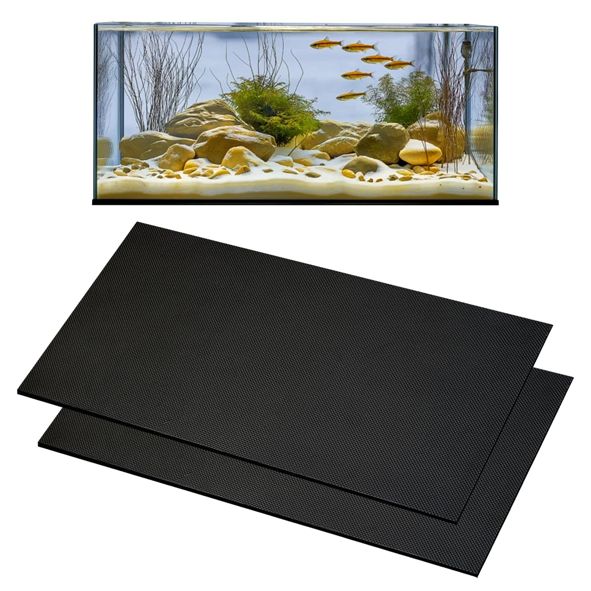ZSUCUN tapis aquarium face avant montrant la taille et le format, protection immédiate