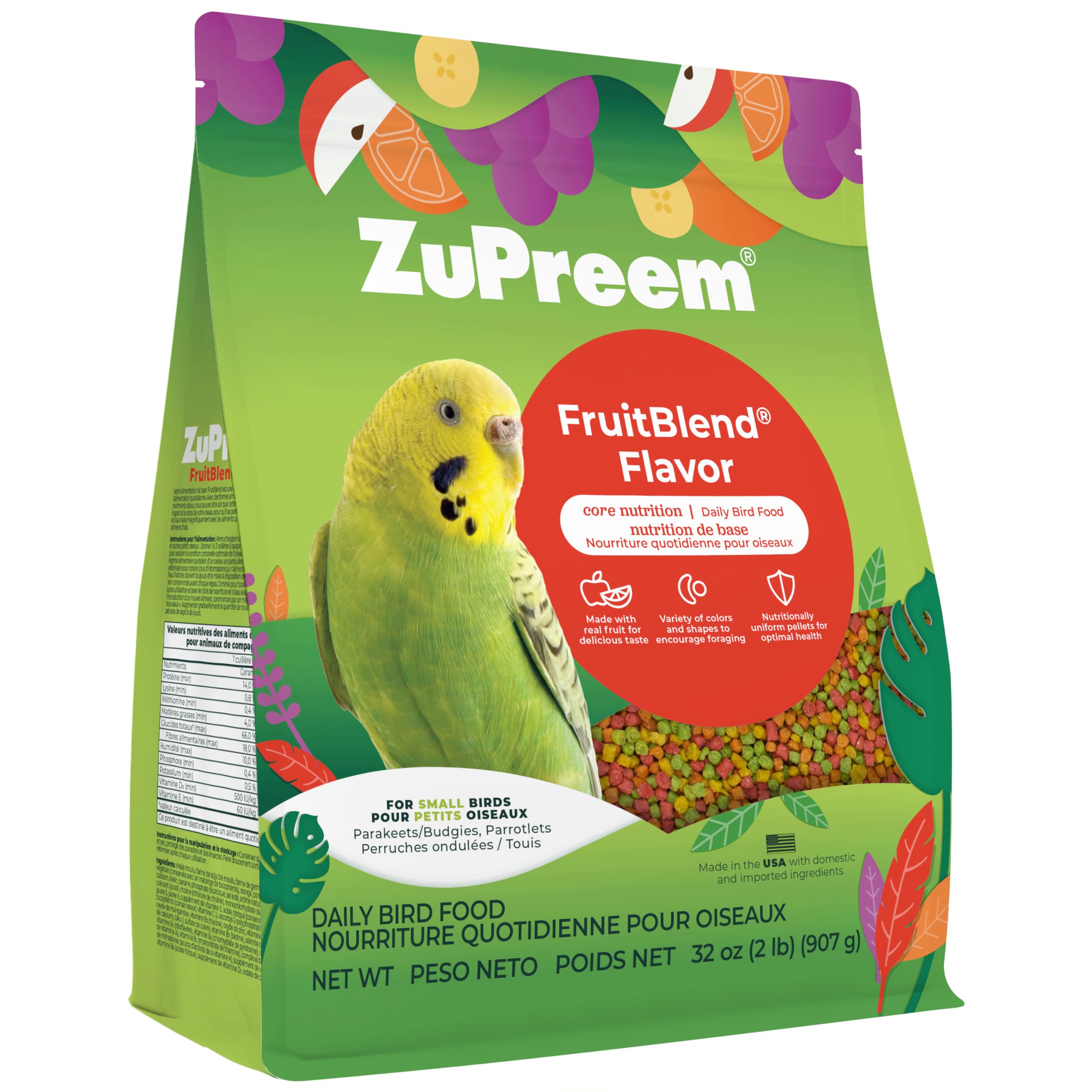 ZuPreem emballage face montrant le sac et bénéfice alimentation complète