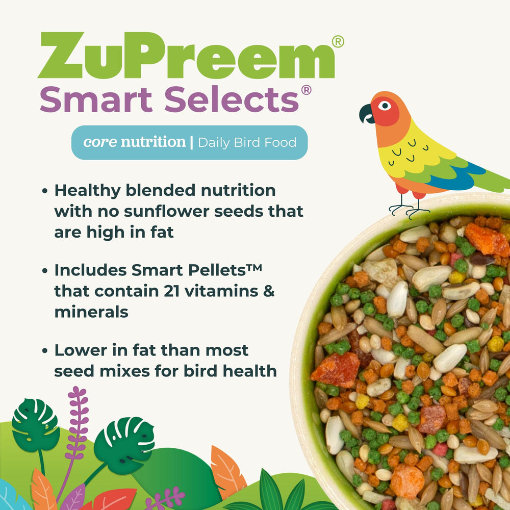 ZuPreem gros plan des granulés FruitBlend offrant texture et nutriments