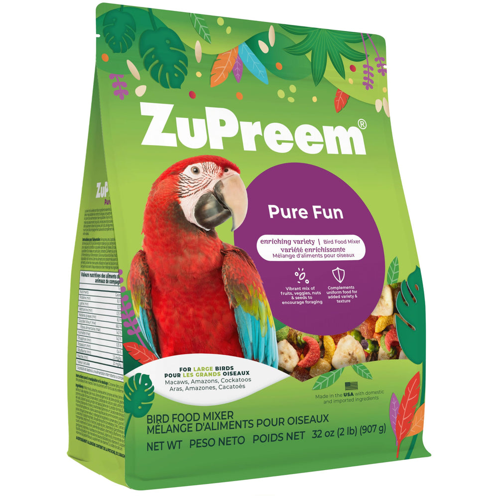 ZuPreem emballage avant montrant 2 lb et bénéfice de variété pour grandes perruches