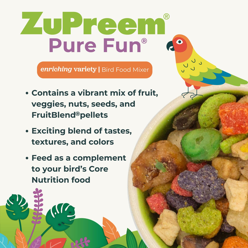 ZuPreem gros plan sur textures et couleurs stimulant l’intérêt et le foraging