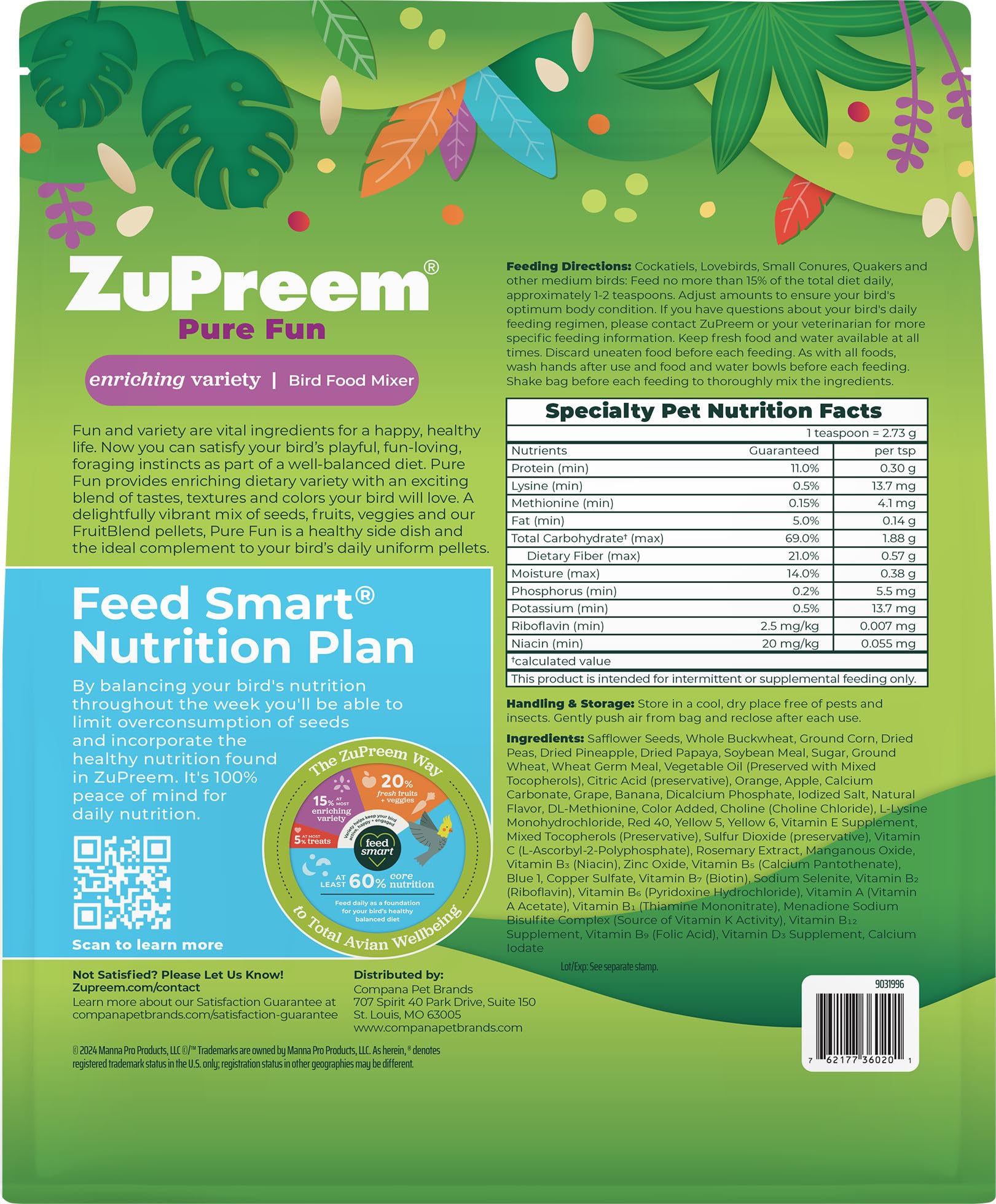 Mise en scène cage avec ZuPreem Pure Fun favorisant environnement enrichi