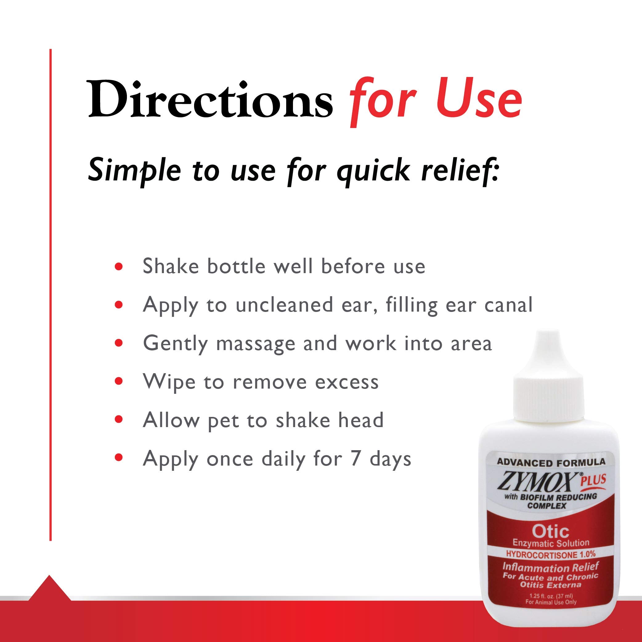 Flacon Zymox à l'échelle indiquant taille pratique et conservation simple